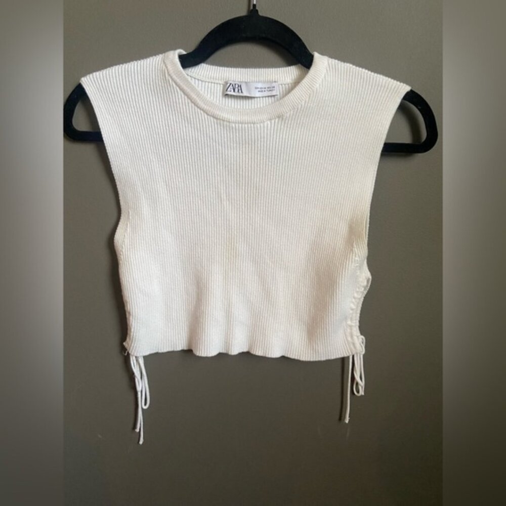 Zara Cream Ribbed Crop Top